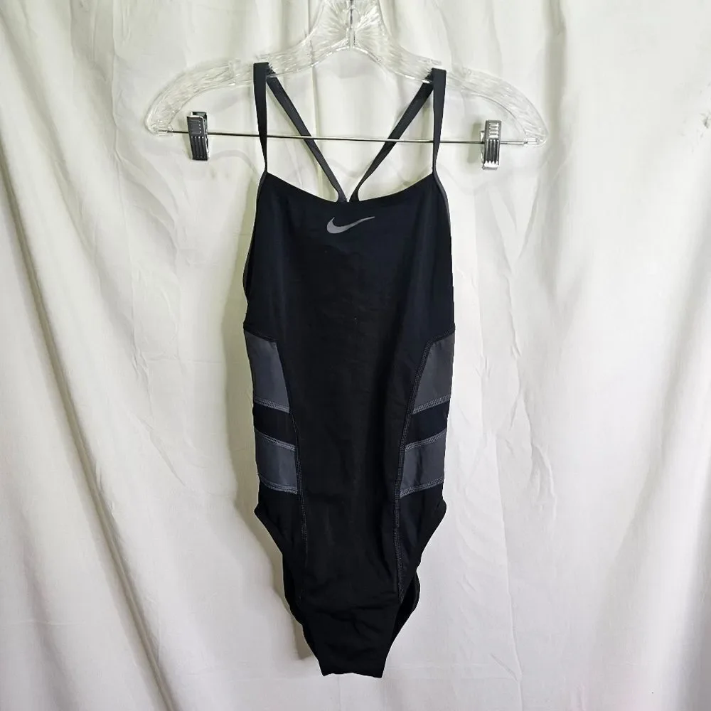 Nike Hydrastrong Black Color Block Racerback One Piece Swimsuit Size 6
